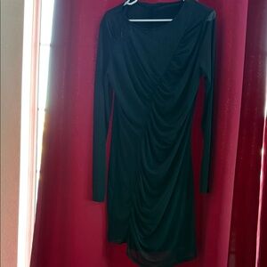 HALARA Black Long Sleeve Ruched Dress